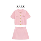 Fongt Homemade New Women's Classic Short Sleeve Knitted Blouse Flat-Pin Miniskirt 623609