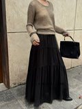Fongt Xixi 2025 Autumn New Black Standard Temperament 100 Folded High Waist Half-Dressed Dress Dress Dress 85246