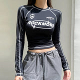Fongt Hotgirl Function Wind Pit Strip Letter Print T-Shirt New Round Collar Slim Outside Wear Jacket Ins Tide-Outfit