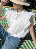 Fongt Sense Of White Shirt Summer French White Shirt Lotus Sleeves Of The Famous Wind Short Top Korean European Women's Clothing