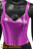 V Neck Slim Metal Sequins Tops Camisole 2023 Shiny Solid Sleeveless Spaghetti Strap Fashion Celebrity Nightclub Party