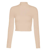 Fongt Summer Collar Sexy Women's Strap Open Back Long Sleeve Elastic Slim Shirt
