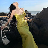 Fongt French Dress High End Collar Slit Evening Dress Double Halter Dress-Outfit