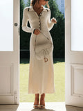 Fongt Fashion Knitted Long Dress Slimy Temperament Long-Sleeved Dress