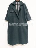 Ins Autumn And Winter Ladies Coat Woolen Super Long Loose Double Bag Lapel Simple Coat-Outfit