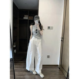 Fongt Atmosphere Is Beautiful Wearing A Korean Slimming Knitted Vest White Broad Leg Casual Pants Set Woman