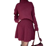 Fongt Women's Clothing 2025 Autumn/Winter New High-Necked Long-Sleeved Fashion Casual Rolled Short Dress Set