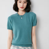 Fongt Female Round Collar Loose T-Shirt Inside Build Sweater Spring Autumn Base Outside Wear Short Sleeve Hair-Outfit