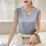 Fongt Vest Female Build Bottom With A Suit Satin Summer V Collar White Outside Wearing Small Sling Shirt-Outfit