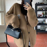 Fongt Wind Oversize Increase Thick Knit Letter Embroidered Sweater Coat Female Loose Autumn Winter Women's Clothing-Outfit