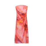 Fongt New Women's First-Word Screen Printing Dress Folds