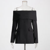 Sexy One-Word Collar Shoulder Small Suit 2025 New Slim Long Sleeve High-Sensing Solid Color Suit Jacket