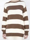 Striped Crew Neck Knit Sweater-Outfit