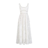 Fongt Elegant Style Dress Woman 2025 Summer New Fashion Lace Flower Stitching Design Sling