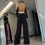 Contrast Side Stripe Baggy Sweatpants-Outfit