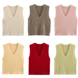 Fongt Solid Color Sleeveless Vest 2025 Spring Leisure V Collared Women's Knitting Top