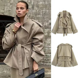 Fongt Burst Women's Loose Casual Collar Tie Medium Long Wind Coat
