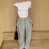 Fongt Collared Shoulder T Women 2025 Summer New Design With A Short Slanted Shoulder Jacket + Casual Broad Leggings