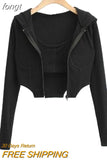 Women Sexy Long Sleeve Slim Hoodies Solid Two Pieces New Mujer Korean Style Students Chic Camisole Trendy Clothes