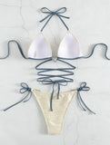 Fongt Split Hard Cup Bikini Love Draw Cord Strap Bikini Swimsuit Ladies Sexy