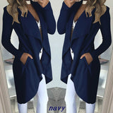 Fongt Big-Size Wish Ebay Fashion Pure Color Collar Repair Long Wind Coat Woman