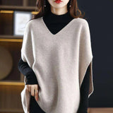 Fongt And Winter New Solid Color Simple Loose Bat Sleeve Jacket Temperament Soft Waxy Sweater Vest V-Neck Knit Vest Female-Outfit