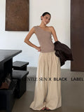 Fongt Xixi 2025 Autumn Black Standard Temperament High-Waisted Ribs Leisure Straight Legs Casual Pants Women 85249