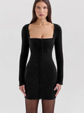 Long Sleeve Hook Bodycon Mini Dress-Outfit
