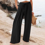 Casual Solid Color Trousers Wide
