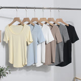Solid Color Irregular U-Neck Short-Sleeved T-Shirt Woman Xia Slimming Leisure Short Coat