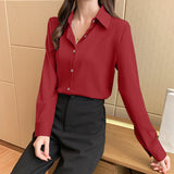 2022 fashion Silk Shirt Women Long Sleeve Shirts Women White Shirt Woman Silk Blouse Tops Casual Solid Basic Shirts