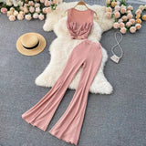 Fongt Suit Women Feel Low-Neck Short Top With High-Waisted Flared Trousers Fashion Two Sets