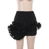 Ruched Ruffle Flower Bodycon Mini Skirt-Outfit