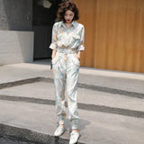 Autumn Spring Women Belt Tunic Print Jumpsuits Female High Waist Harem Trousers Overalls Romper Holiday Long