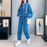 Fongt Casual Sports Suit Female 2024 Spring And Autumn New Pure Color All-Match Loose Skinny Pants Two Sets Of Female Tide-Outfit