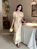 Fongt Xixi 13 Lines 2025 Summer New Elegant Temperament Printing Pure Desire High-Waist Short-Sleeved Dress 88369