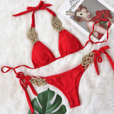 Fongt New Bikini Solid Color Split Swimsuit Sexy Hand-Woven Women's