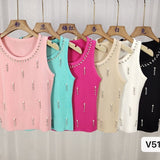Thin Nail Bead Knitted Sling Heavyweight Vest Summer Bottom New Slim Design Sleeveless Top