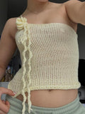Women 3D Flower Crochet Knitted Halter Tank Crop Tops Y2K Sleeveless Backless 2000s Aesthetic Camis Off Shoulder Vest-Outfit