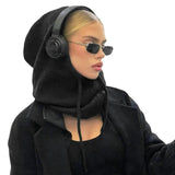 Fongt And Winter New Hat Scarf Integrated Wool Knitting Rope Hat Sleeve Retro Hoodie Cap-Outfit