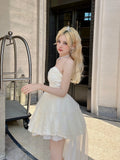 Sweet Strapless Dress for Women Summer New Slim Waist A-line Dresses Y2k Mesh Patchwork Fairycore Vestidos Mujer-Outfit