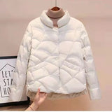 New Korean Fashion Elegant Women Padded Cotton Coats Stand Collar Single Breasted Parkas Solid Long Sleeve Warm Jackets-Outfit