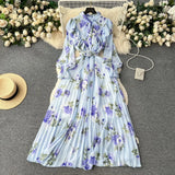 Fongt Women's Autumn Dress 2025 New Heavy Industry Pressed Long Printed Chiffon Dress Sweet Holiday Dress