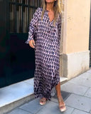 Fashion V-Neck Print Long-Sleeved Dress Hotline