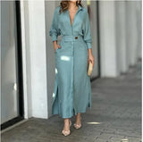Fongt 2025 New Solid Color Long-Sleeved Shirt Dress Temperament Elegant Commute