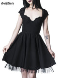 Dark Bat Shape Mall Gothic Hollow Out Dresses Women Grunge Black Aesthetic Partywear Alt Emo Punk Short Sleeve Summer