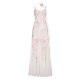 Fongt Chinese Chinese Light Green Shoulder Butterfly Print Fishtail Sling Skirt Sexy Hip Through Mesh Dress