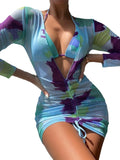 2025 New Transparent Mesh Digital Three-Piece Printed Sunscreen Beach Bikini