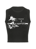 Guitar Ribbed Cropped Tank Top-Outfit