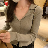 Collar Striped Minority Knitted Cardigan Women's Autumn And Winter New Slim Long-Sleeved Bottom Sweater Jacket-Outfit